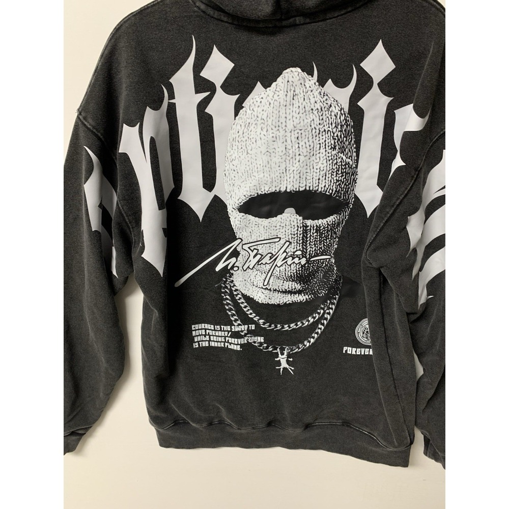 Romwe Black Hoodie Balaclava Sweater Top Streetwear Goth Alt Stars Size Medium
